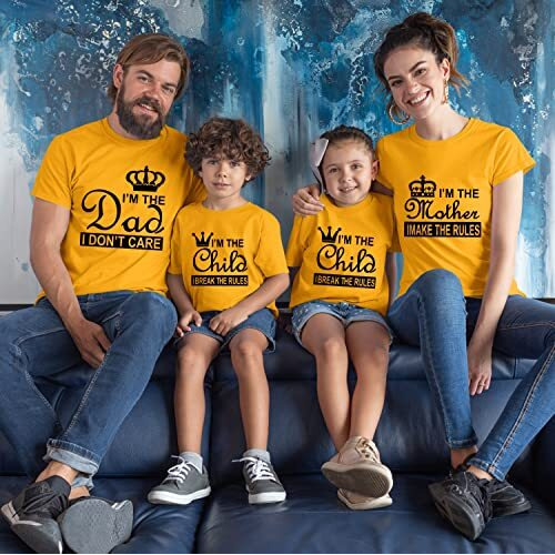 Hangout Hub Cotton T-Shirt|Regular Fit|Printed I Am Dad Mother Child Make/Break The Rule|(YellowMen-LWomen-XxlBoy-2-4YGirl-6-8Y)|Pack Of 4|Family Dress Set