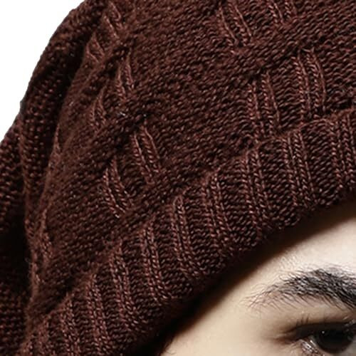Weavers Villa Set Of Snow Proof Inside Fur Acro Wool Unisex Beanie Cap Knit Hat Thick Fleece Lined Winter Cap With Gloves For Men & Women, Free Size (In, Alpha, Free Size, Coffee)
