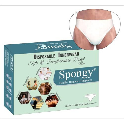Spongy Men's/Boys Disposable Spunlace Brief For Travelling, Camping, Fitness Old Age, Hospitalization (White, Pack Of 10-M)