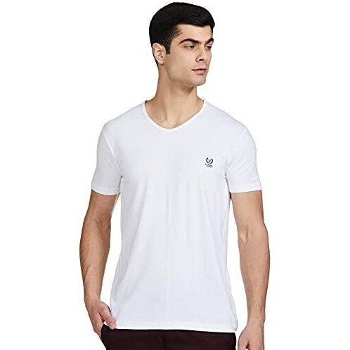 Jonney Men's Cotton Blended Regular Fit V-Neck T-Shirt (White, X-Large)