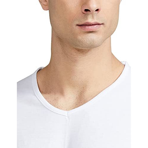 Jonney Men's Cotton Blended Regular Fit V-Neck T-Shirt (White, X-Large)