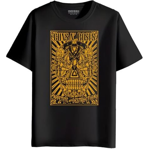 Indissh Music Band Gnr-A7 Printed Regular Half Sleeves Cotton T-Shirt - Xl | Black
