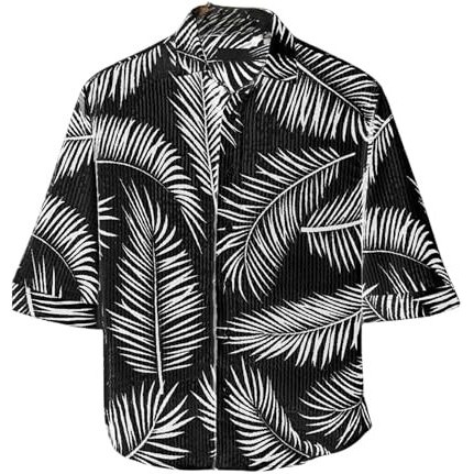 Miramichi MenS Corduroy Printed Half Sleeve Casual Shirt - Regular Fit Hip Length (Xl, Black)