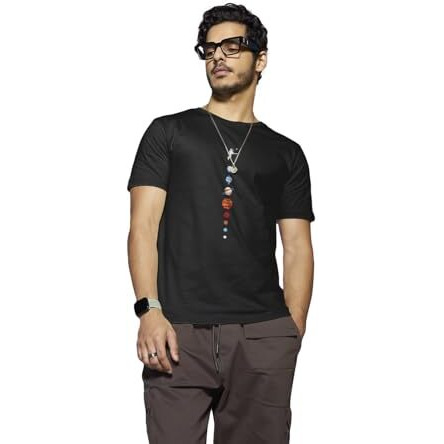 Bewakoof Men's Graphic Printed 100% Cotton T-Shirt - Regular Fit, Round Neck, Half Sleeves Black