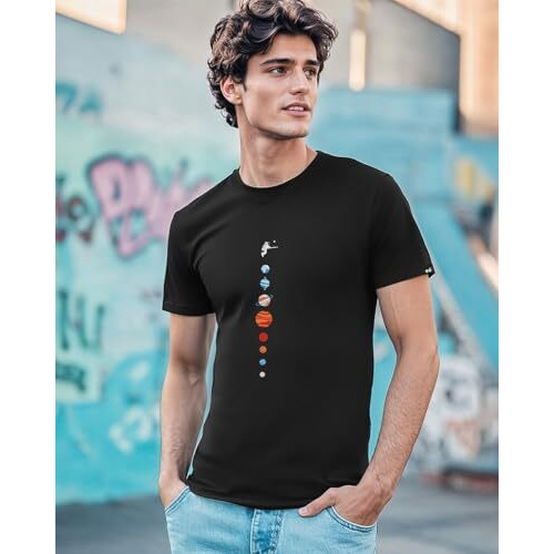 Bewakoof Men's Graphic Printed 100% Cotton T-Shirt - Regular Fit, Round Neck, Half Sleeves Black