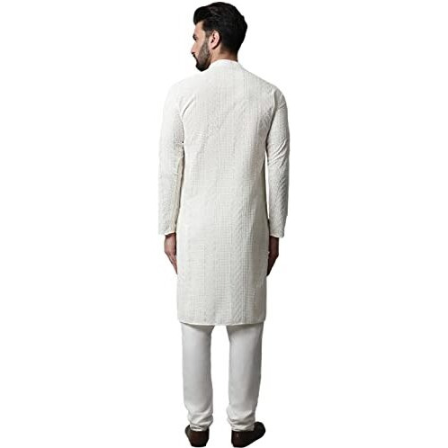 Jompers Men Cream Embroidered Pure Cotton Kurta With Pyjamas (Cream, M)