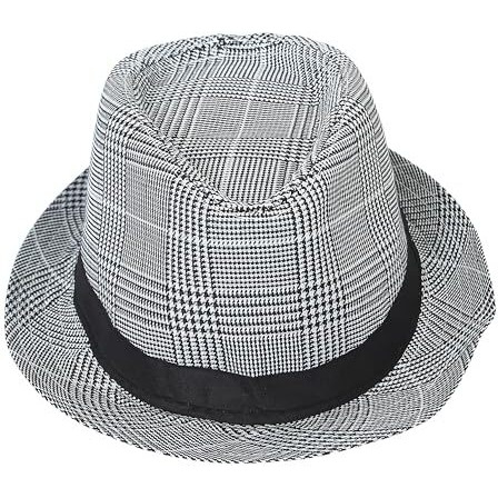 Fabseasons Polyester Unisex Checkered Fedora Hat With Black Decorative Ribbon | Size 58 Cm