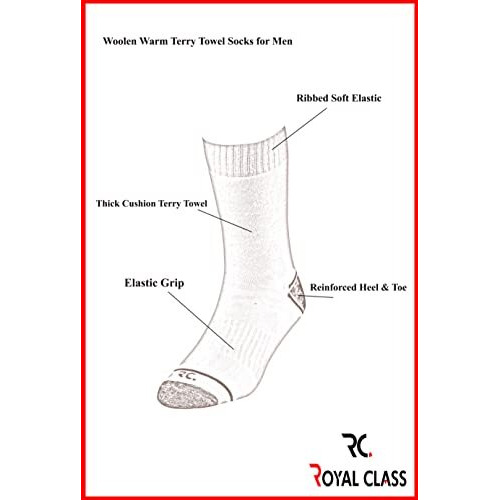 Rc. Royal Class Men's Woolen Warm Thick Towel Casual Terry Socks (Pack Of 3 Pairs)(Free Size)(White)