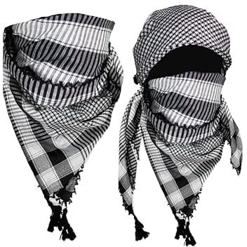 H7 Haven Classic Black And White Checkered Shemagh Scarf Men Cotton Head Ghutra Arabian Arafat Army Miltary Scarf For All Season | Multi Purpose | Large Size
