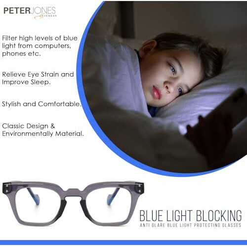 Peter Jones Grey Square Unisex Medium Blue Light Blocking Computer/Gaming Glasses (5668Fgt)