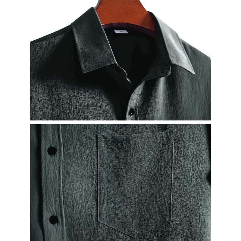 Pinkmint Men's Popcorn Shirt Comfortable Short Sleeve Shirt's Casual Textured Shirt (Pack Of 1) Olive