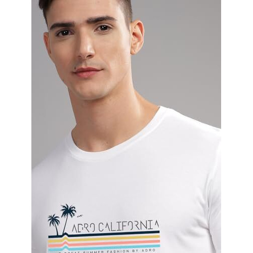 Adro Mens Printed T Shirt | The Super Soft Tshirt In India| Pure Cotton Lycra Breathable Fabric| 4 Way Stretch Smart Tech Fabric| Round Neck T-Shirt (Also In Plus Size) Rn25-St-Arcl-Wh-M White