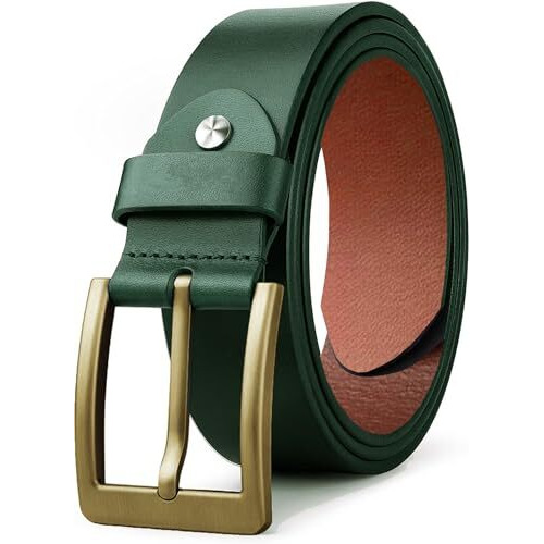 Urban Alfami Men's Vegan Leather Belt For Men - Casual Formal Belt For Men - Cherry/Green Color | Can Be Fits On Up To 28 To 46 Inches Waist Size