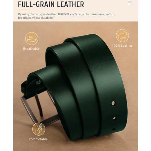 Urban Alfami Men's Vegan Leather Belt For Men - Casual Formal Belt For Men - Cherry/Green Color | Can Be Fits On Up To 28 To 46 Inches Waist Size