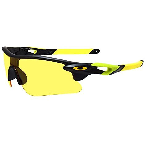 Peter Jones Men's Wrap Around Sports Uv Protected Sunglasses For Driving, Biking, Cycling With Hd Night Vision Lenses (Yellow, Free Size)
