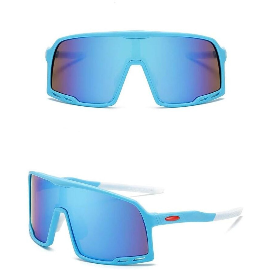 Huvora  Sports Shield Mirrored Sunglasses For Cycling Cricket Riding Trekking | Hydrophobic | Uv 400 Protection (Sky Blue)