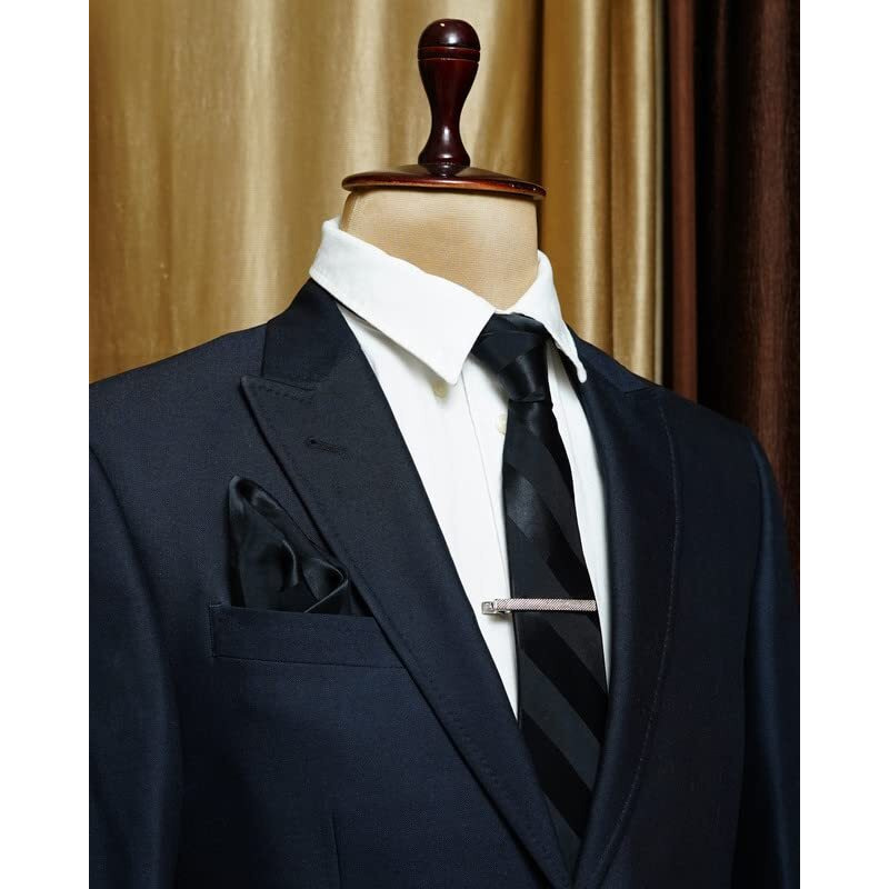 Axlon Black Self Striped Tie For Men  Formal Ties Set With Pocket Square & Tie Pin Clip For Mens, Silk Neckties Gift Sets For MenS (Axnw13)