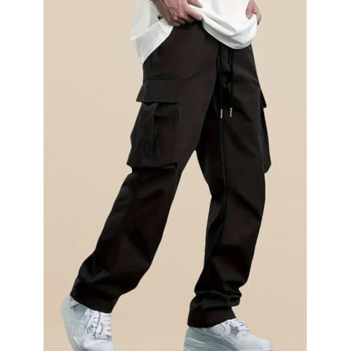 Indoprimo Men's Regular Casual Pants (B0Dfpkwp7B_Black