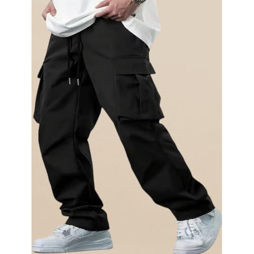Indoprimo Men's Regular Casual Pants (B0Dfpkwp7B_Black