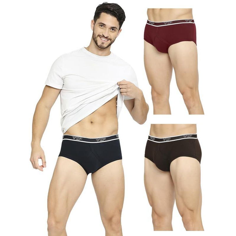Vip Men's Cotton Solid (Pack Of 3) (Brief_Assorted