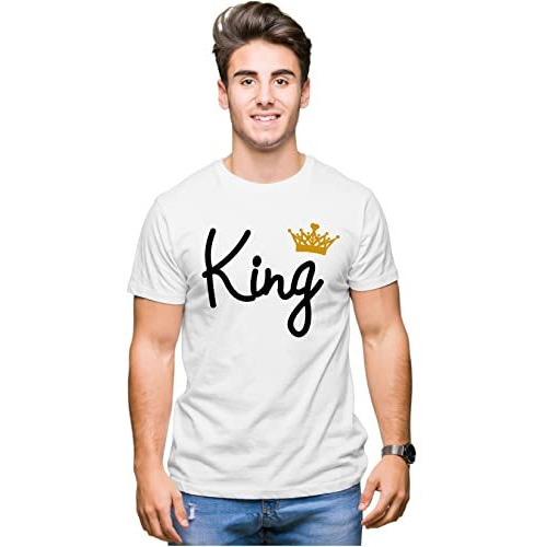 Hangout Hub Hangout-Hub110 King Queen -Gc (WhiteMen L, Women M) Couples Tshirt For Couple | Printed T-Shirts For Boyfriend Girlfriend And Husband Wife | Regular Fit (Set Of 2, Cotton)