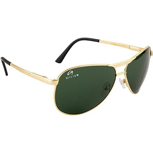 Aislin Toughened Glass Aviator Sunglasses For Men - (Dark Green G-15 Lens | Golden Frame | Large Size | Rb3486)