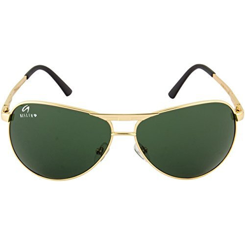 Aislin Toughened Glass Aviator Sunglasses For Men - (Dark Green G-15 Lens | Golden Frame | Large Size | Rb3486)