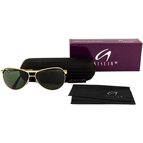 Aislin Toughened Glass Aviator Sunglasses For Men - (Dark Green G-15 Lens | Golden Frame | Large Size | Rb3486)