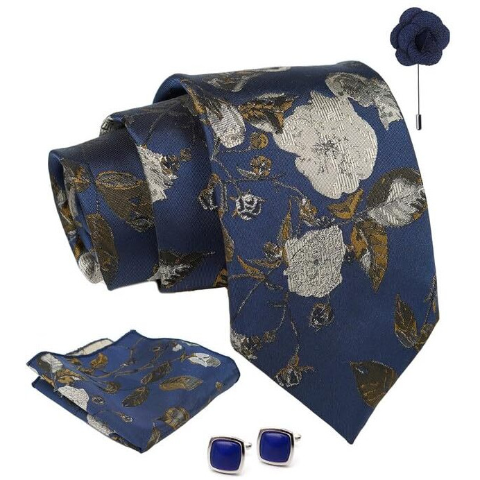 Axlon Wine Floral Tie For Men  Formal Ties Set With Pocket Square & Tie Pin Clip For Mens, Silk Neckties Gift Sets For MenS (Ax24_51)