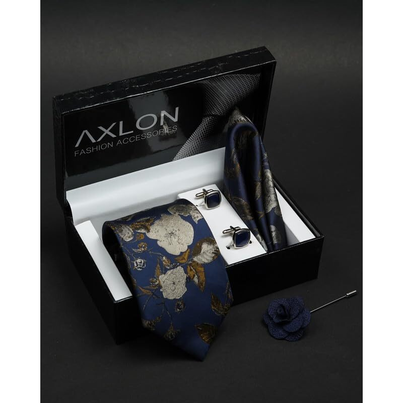 Axlon Wine Floral Tie For Men  Formal Ties Set With Pocket Square & Tie Pin Clip For Mens, Silk Neckties Gift Sets For MenS (Ax24_51)