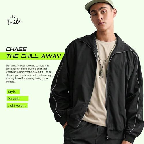 Tribe Men's Polyester Standard Length A-Line Coat (J103_1_L_Black1_L)