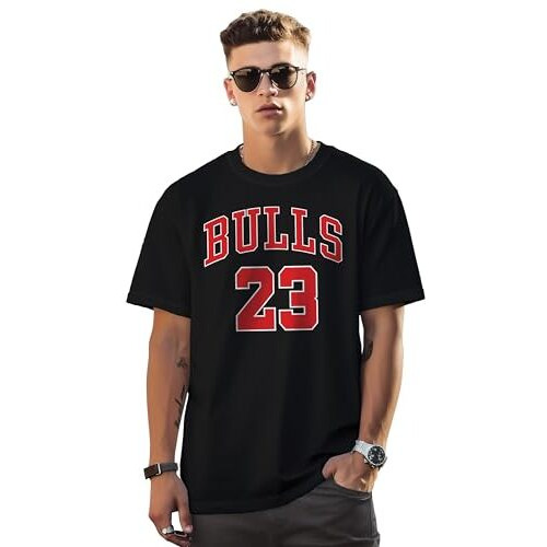 Peppyzone Men's Bulls Printed Oversized T Shirt For Men (L, Black)