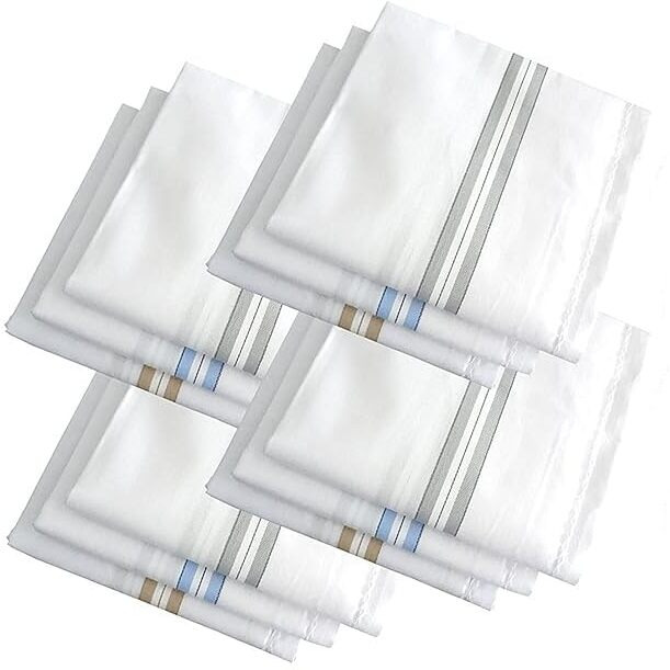 Graysee Men's Cotton Pastel Multicolour Handkerchief | Cotton Premium Collection Casual Style Handkerchiefs Hanky For Men - White Striped Xxl King Size | Hanky, Rumal (6, White, Xxl)