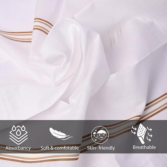 Graysee Men's Cotton Pastel Multicolour Handkerchief | Cotton Premium Collection Casual Style Handkerchiefs Hanky For Men - White Striped Xxl King Size | Hanky, Rumal (6, White, Xxl)