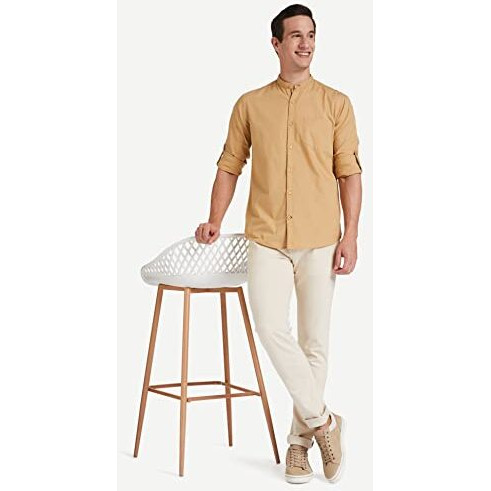 Amazon Brand - House & Shields Men's Solid Regular Fit Casual Shirt (Ss20-Ess03-Hssh-11_Beige_Medium)
