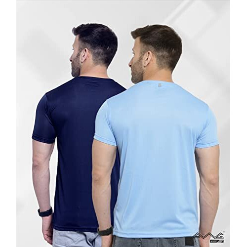 Awg All Weather Gear MenS Round Neck Half Sleeves, Lightweight Quick Dry Regular Dry Fit Sports T-Shirt (Pack Of 2) (Awgdft-Bu-Sbu-Xxxl_Multicoloured_Xxxl)