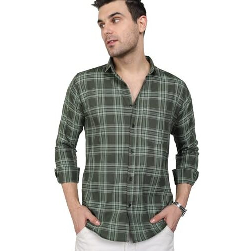U-Turn Men's Cotton Casual Printed Checkered Stylish Latest Shirt For Men (Mgreen X-Large)
