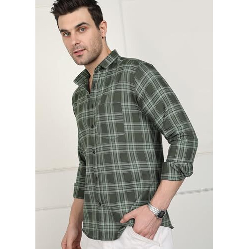 U-Turn Men's Cotton Casual Printed Checkered Stylish Latest Shirt For Men (Mgreen X-Large)