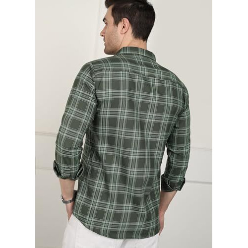 U-Turn Men's Cotton Casual Printed Checkered Stylish Latest Shirt For Men (Mgreen X-Large)