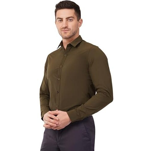 Saintx Solid Slim Fit Men's Flexi Formal Shirt (Saints10_Olive 46)