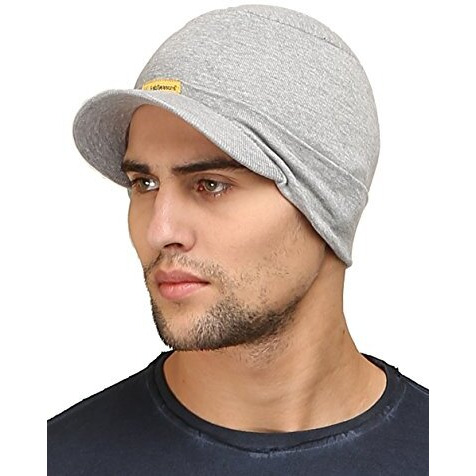 Fabseasons Cotton Skull Cap With Peak, Ideal For All Summer & Winters. Combo Pack Of 2 (Gray, Black)