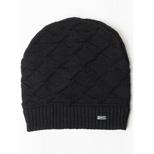 Amoldo Unisex Warm And Soft Winter Woolen Skull Beanie Cap With Fur Lining (Box Design) (Black)