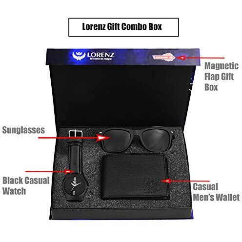 Lorenz Men Black Analogue Watch, Wallet And Sunglasses Gift Combo Box And | Cm-2036Sn-Wl-01