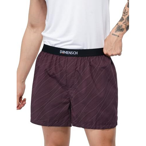 Damensch Breeeze Men's Ultralight Cotton Inner Boxers-Pack Of 1-Plum Waves-Xxxl