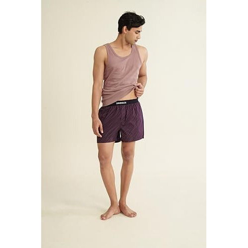 Damensch Breeeze Men's Ultralight Cotton Inner Boxers-Pack Of 1-Plum Waves-Xxxl