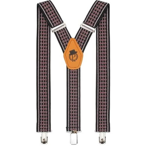 Peluche Honeycomb Black Coloured 3.5Cm Strap Width Elastic Suspenders For Men