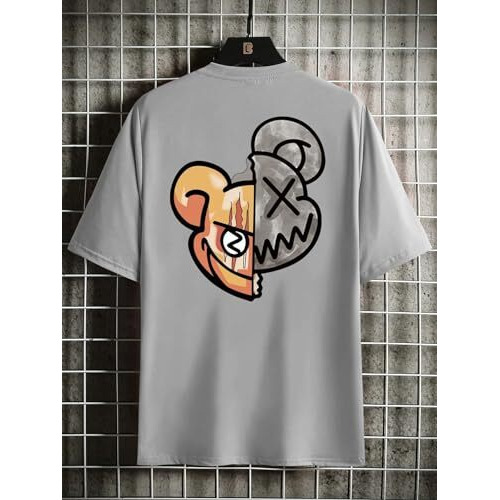 Lymio Round Neck Regular Fit Back T Shirt For Men (Tedy T-Shirt) (In, Alpha, M, Grey)