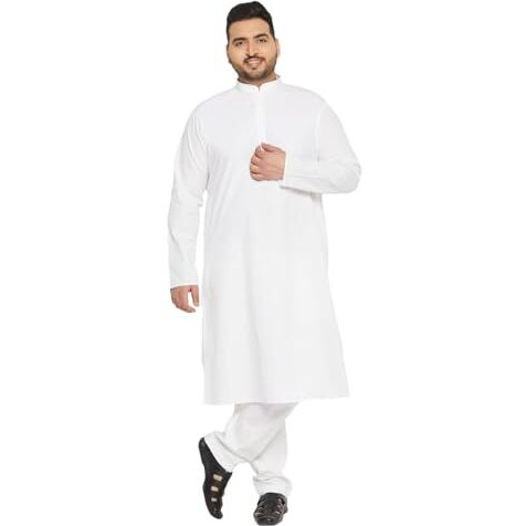 Vastramay Plus Men's White Pure Cotton Kurta Pyjama Set_Vplusmkwh000Npant001Wh_44