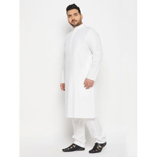Vastramay Plus Men's White Pure Cotton Kurta Pyjama Set_Vplusmkwh000Npant001Wh_44