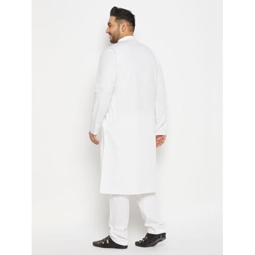 Vastramay Plus Men's White Pure Cotton Kurta Pyjama Set_Vplusmkwh000Npant001Wh_44